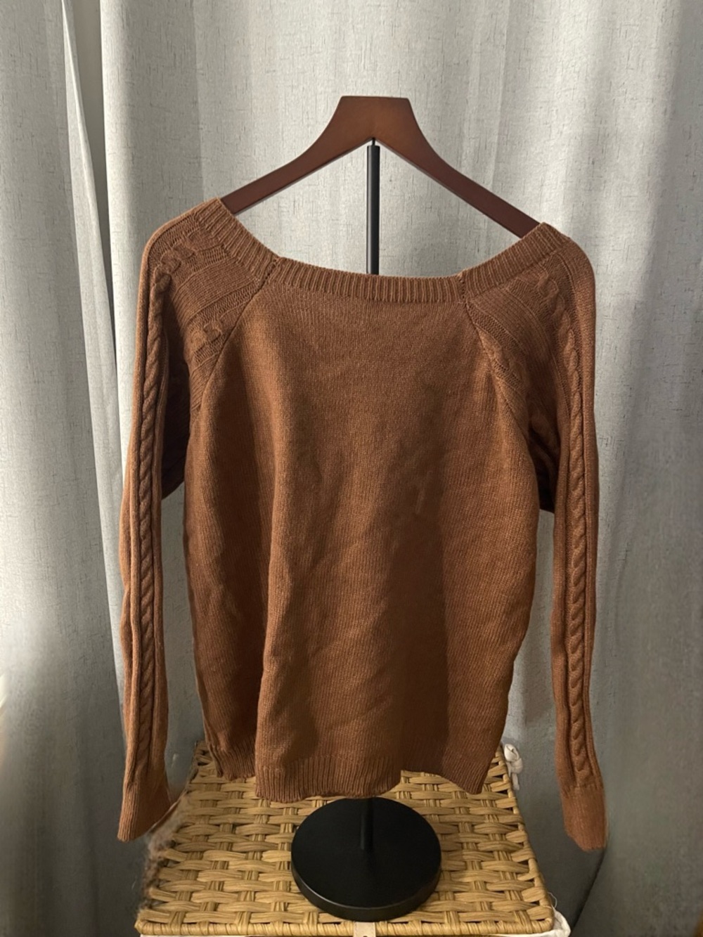 Women's Cable Knit Button-Accent Sweater - Brown - Picture 2 of 3